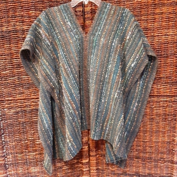 Woven Wool Unique Mixed Media Oversized Ruana Wrap Open Front Cardigan Artsy - Picture 6 of 6